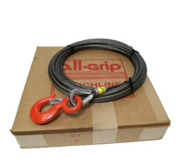 3/8" X 75' Winch Line With Self-Locking Latch Hook - Fiber Core Wrecker Cable